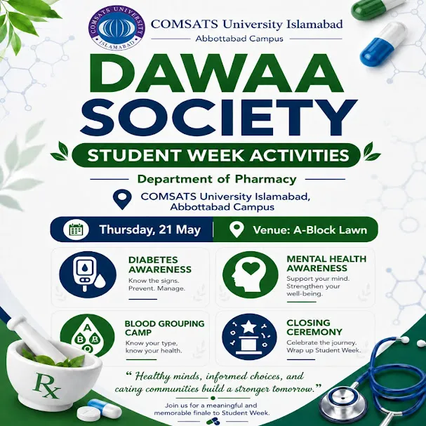 Dawaa Society Student Week Day 4 — Thursday 21 May 2026: Diabetes Awareness, Mental Health, Blood Grouping, Closing Ceremony